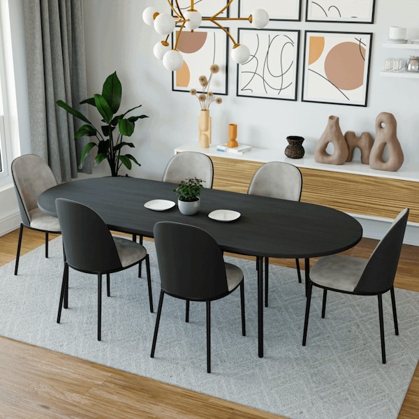 Leisuremod Oval 82.7 in W, 29.5 in L, MDF/Steel, Black - TT84BL