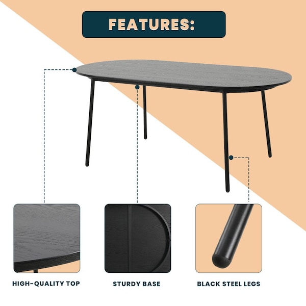 Leisuremod Oval 82.7 in W, 29.5 in L, MDF/Steel, Black - TT84BL