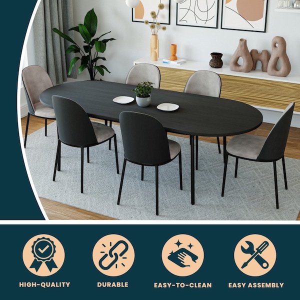 Leisuremod Oval 82.7 in W, 29.5 in L, MDF/Steel, Black - TT84BL