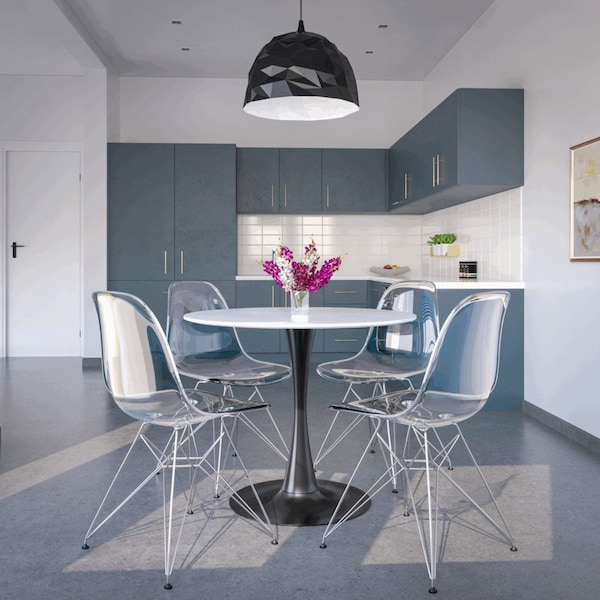 Leisuremod Round 32 in W, 29 in L, MDF/Iron, Black/White - BTBL-31W