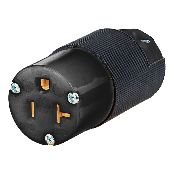 Hubbell Wiring Device-Kellems Straight Blade Connector, Black, 20 A - HBL5369CBKST