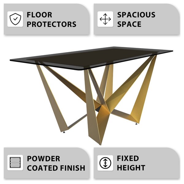 Leisuremod Rectangular 55.11 in W, 29.9 in L, Glass/Steel, Black - NTG-55BL-G