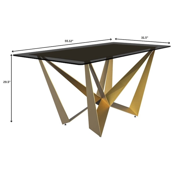 Leisuremod Rectangular 55.11 in W, 29.9 in L, Glass/Steel, Black - NTG-55BL-G