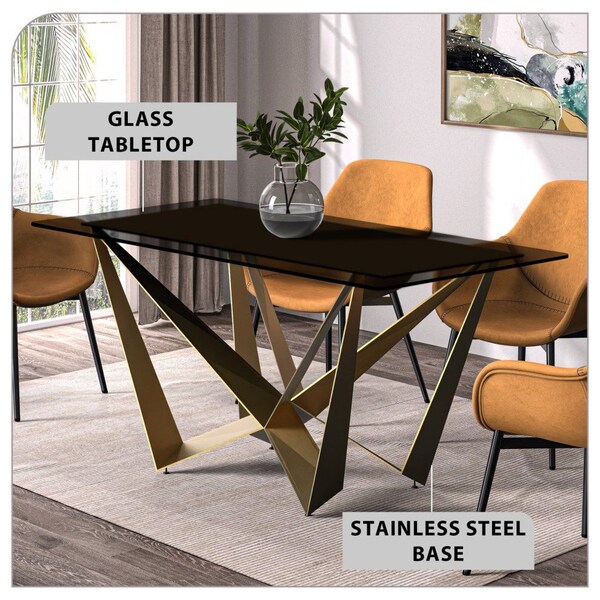 Leisuremod Rectangular 55.11 in W, 29.9 in L, Glass/Steel, Black - NTG-55BL-G
