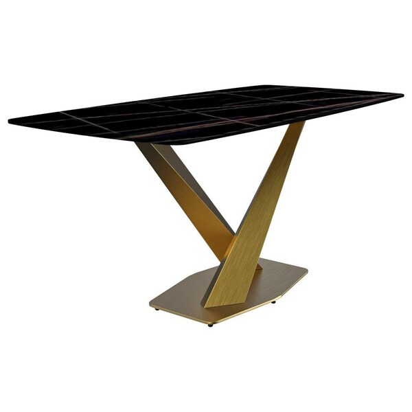 Leisuremod Rectangular 55.11 in W, 29.9 in L, Sintered Stone/ Stainless Steel, Black/Gold - VTG-55BLG-S