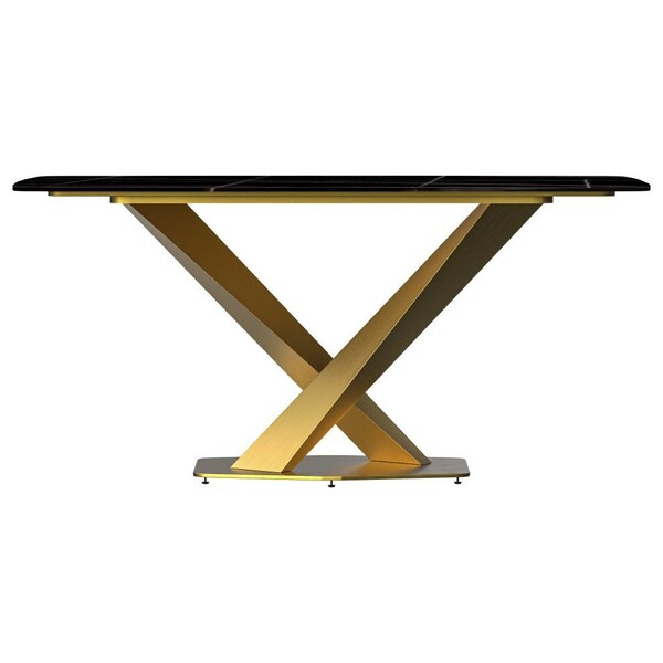 Leisuremod Rectangular 55.11 in W, 29.9 in L, Sintered Stone/ Stainless Steel, Black/Gold - VTG-55BLG-S