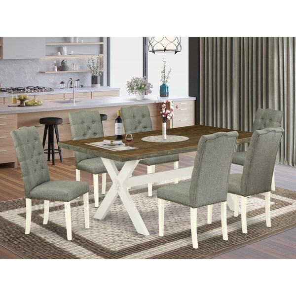 East West Furniture 7 Piece X-Style Dinette Room Set - Linen White - X077EL207-7