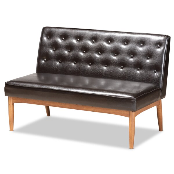 Baxton Studio Riordan Mid-Century Dark Brown Faux Leather and Walnut Brown Wood 2-PC Dining Nook Banquette Set - 186-11358-ZORO