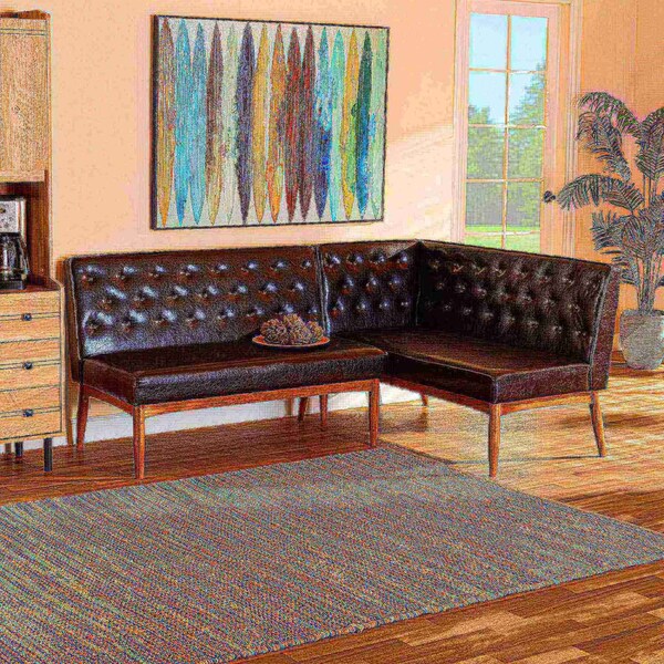Baxton Studio Riordan Mid-Century Dark Brown Faux Leather and Walnut Brown Wood 2-PC Dining Nook Banquette Set - 186-11358-ZORO