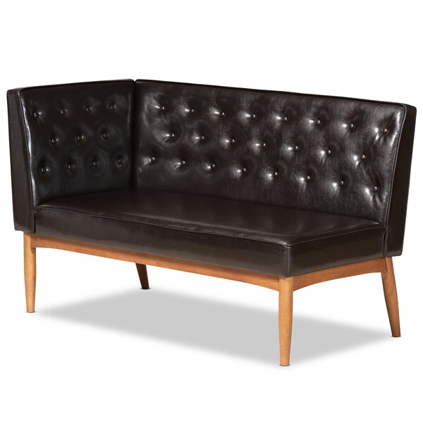 Baxton Studio Riordan Mid-Century Dark Brown Faux Leather and Walnut Brown Wood 2-PC Dining Nook Banquette Set - 186-11358-ZORO