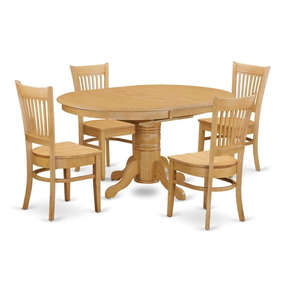 East West Furniture Dining Room 4 Table with Leaf And 4 Dinette Chairs, Oak - AVVA5-OAK-W