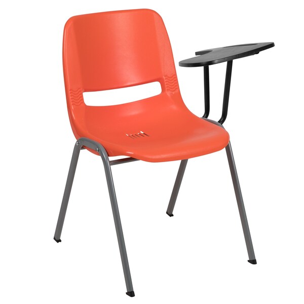 Flash Furniture Orange Ergonomic Shell Chair with Left Handed Flip-Up Tablet Arm - RUT-EO1-OR-LTAB-GG