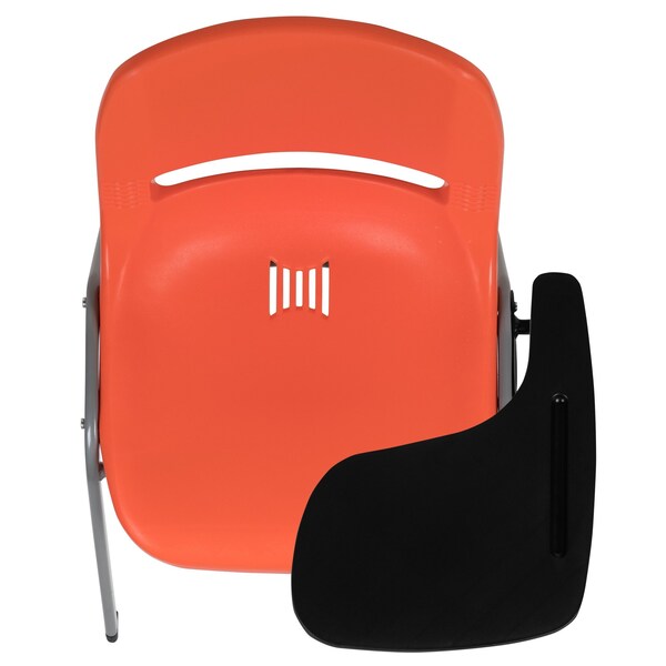Flash Furniture Orange Ergonomic Shell Chair with Left Handed Flip-Up Tablet Arm - RUT-EO1-OR-LTAB-GG