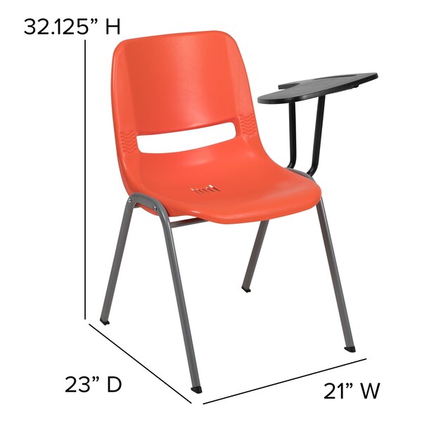 Flash Furniture Orange Ergonomic Shell Chair with Left Handed Flip-Up Tablet Arm - RUT-EO1-OR-LTAB-GG