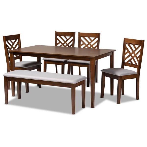 Baxton Studio Gustavo Grey Upholstered and Walnut Wood 6-Piece Dining Set - 170-9881-10917-10520