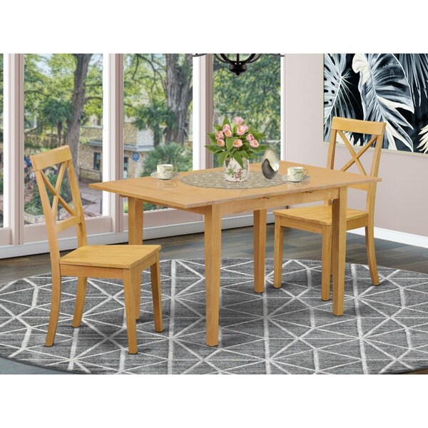 East West Furniture 3 Piece Norfolk Dining Table Set - Oak - NOBO3-OAK-W
