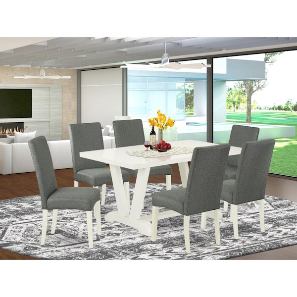 East West Furniture 7 Piece V-Style Modern Dining Table Set - Gray Smoke - V026DR207-7
