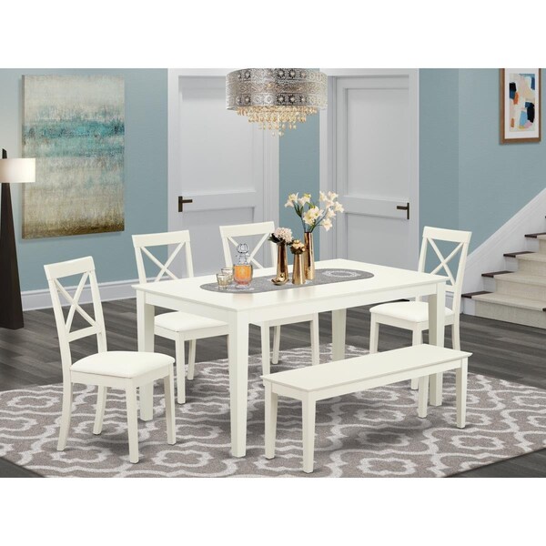 East West Furniture 6 Piece Capri Dining Room Set - Linen White - CABO6-LWH-LC