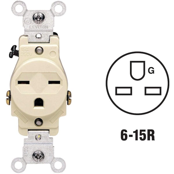 Leviton 15A Ivory Heavy-Duty 6-15R Grounding Single Outlet - 071-05029-00I