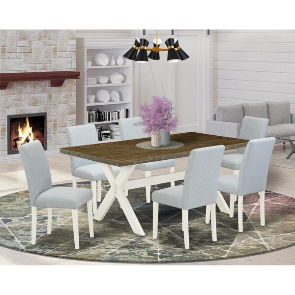 East West Furniture 7 Piece X-Style Kitchen Table Set - Linen White - X077AB015-7