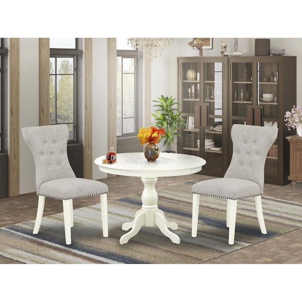 East West Furniture 3 Piece Hartland Dining Table Set - Linen White - HBGA3-LWH-35