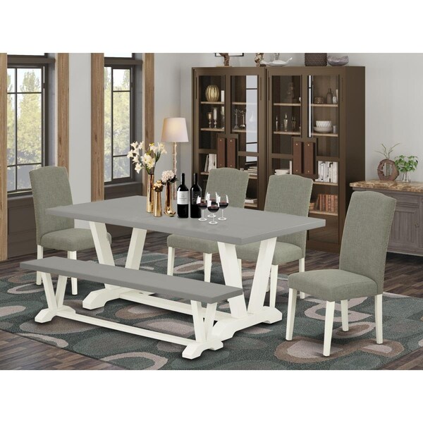 East West Furniture 6 Piece V-Style Gorgeous Dinette Set - Linen White - V097EN206-6