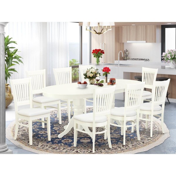 East West Furniture 9 Piece Vancouver Dining Room Table Set - Linen White - VAVA9-LWH-C