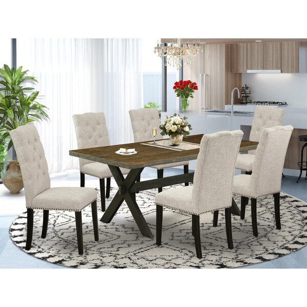 East West Furniture 7 Piece X-Style Dining Table Set - Dark Khaki - X677EL635-7