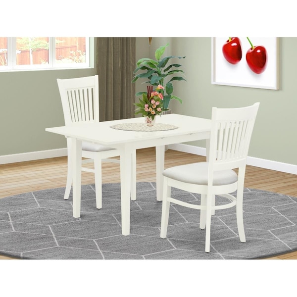 East West Furniture 3 Piece Norden Dining Room Table Set - Linen White - NFVA3-LWH-C