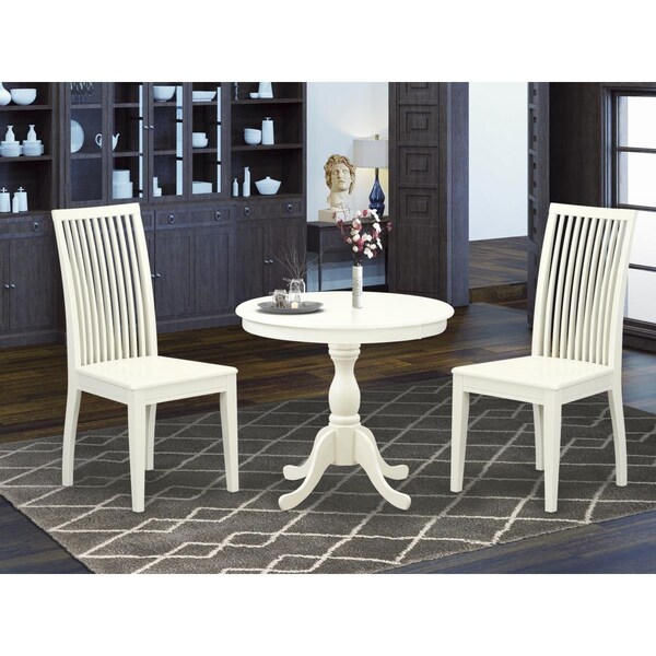 East West Furniture 3 Piece Antique Dining Room Set - Linen White - AMIP3-LWH-W