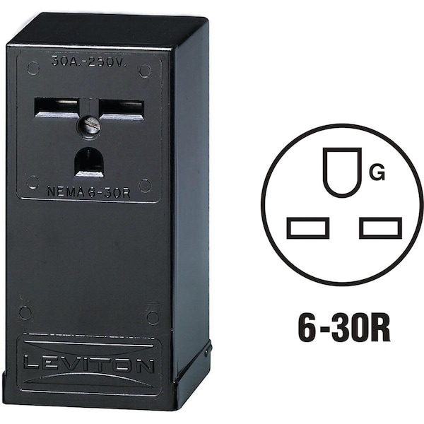 Leviton 30A Surface Mount Black 6-30R Power Outlet - 010-05376-P00