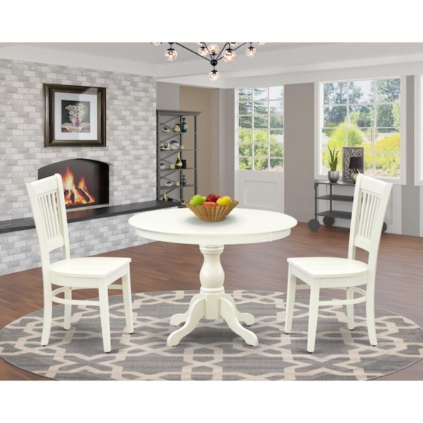 East West Furniture 3 Piece Hartland Modern Dining Table Set - Linen White - HBVA3-LWH-W