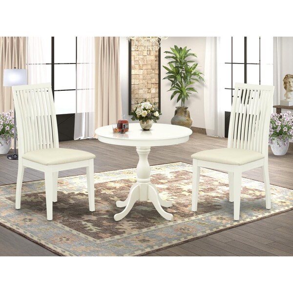 East West Furniture 3 Piece Antique Dining Room Table Set - Linen White - AMIP3-LWH-C