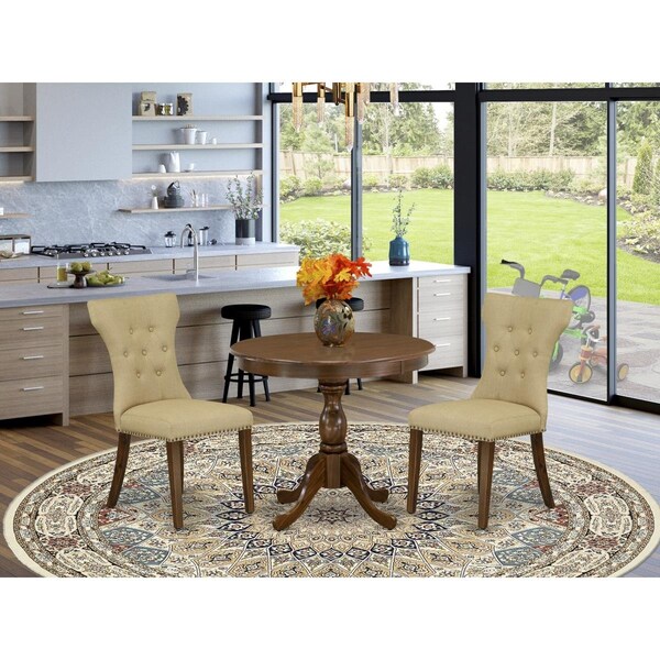 East West Furniture 3 Piece Antique Dinning Room Table Set - Acacia Walnut - AMGA3-AWA-03