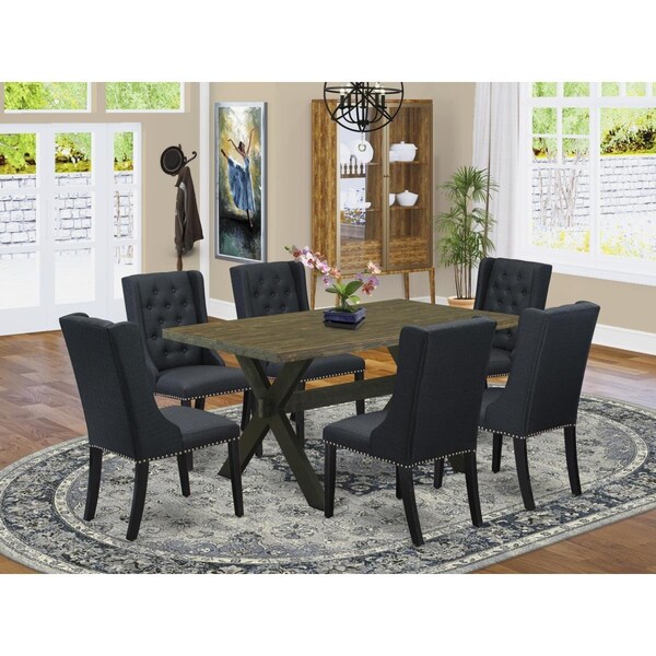 East West Furniture 7 Piece X-Style Dining Set - Wire Brush Black - X676FO624-7