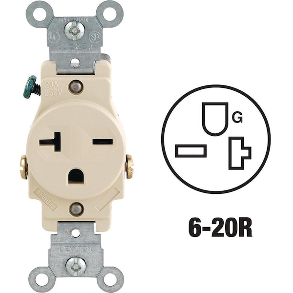 Leviton 20A Ivory Heavy-Duty 6-20R Grounding Single Outlet - S11-05821-0IS