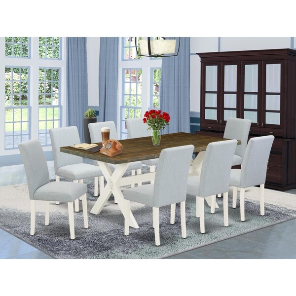 East West Furniture 9 Piece X-Style Wooden Dining Table Set - Linen White - X077AB015-9