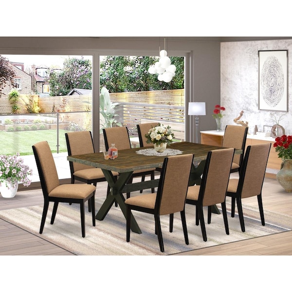 East West Furniture 9 Piece X-Style Amazing Dining Set - Wire Brushed Black - X677LA147-9