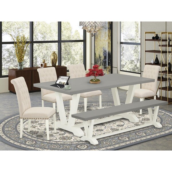 East West Furniture 6 Piece V-Style Beautiful Dinette Set - Linen White - V097BR202-6