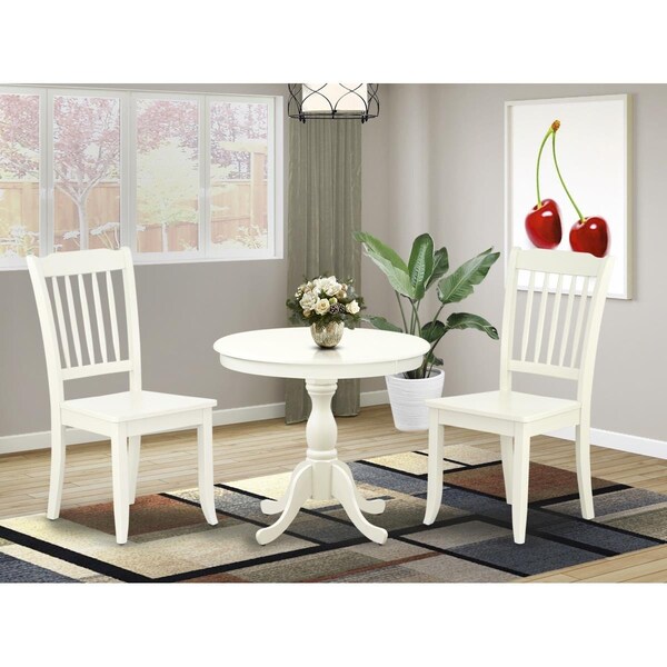 East West Furniture 3 Piece Antique Dining Room Set - Linen White - AMDA3-LWH-W