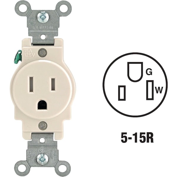 Leviton 15A Light Almond Commercial Grade 5-20R Tamper Resistant Single Outlet - R56-T5015-0TS