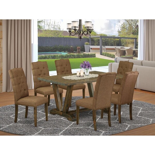 East West Furniture 7 Piece V-Style Small Dining Table Set - Brown Smoke - V776EL718-7