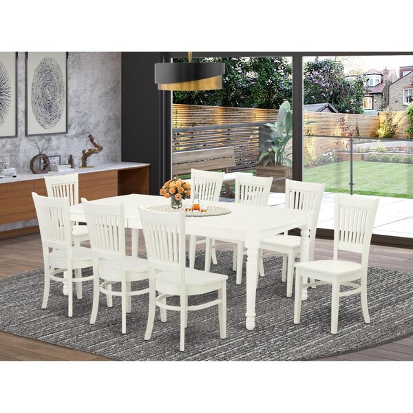 East West Furniture 9 Piece Dover Wooden Dining Table Set - Linen White - DOVA9-LWH-W