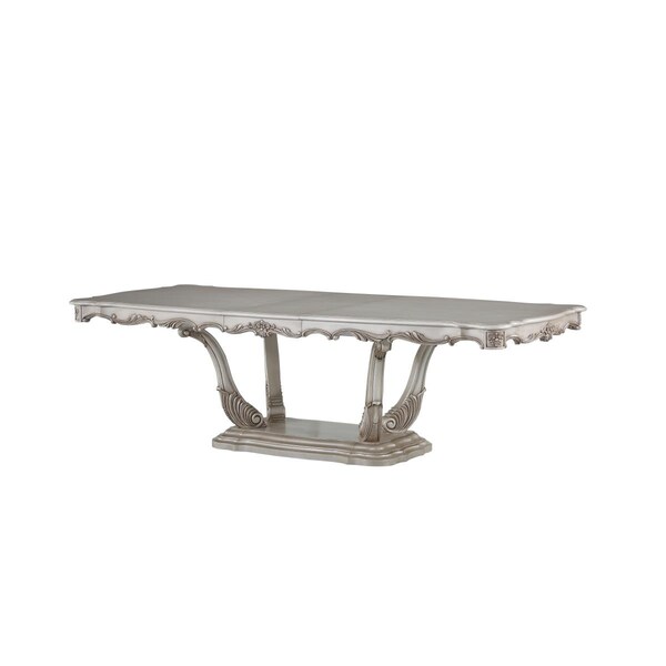 Homeroots 44 x 102 x 30 in. Antique White Wood Dining Table with Pedestal - 347329