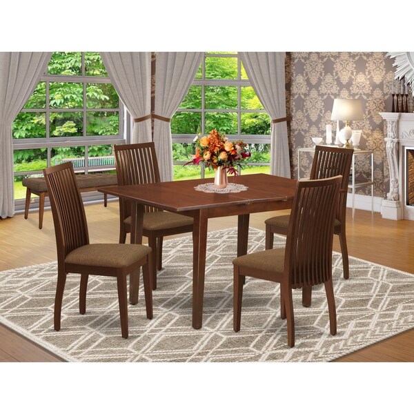 East West Furniture 5 Piece Norfork Dining Set - Mahogany - NOIP5-MAH-C