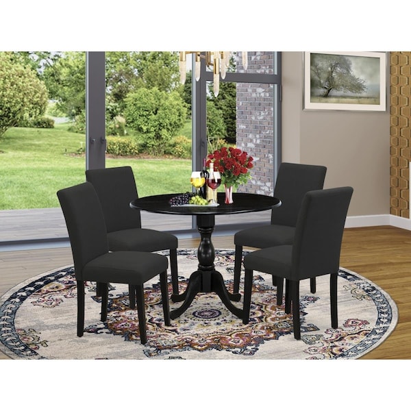 East West Furniture 5 Piece Dublin Wood Dining Table Set - Wire Brushed Black - DMAB5-ABK-24