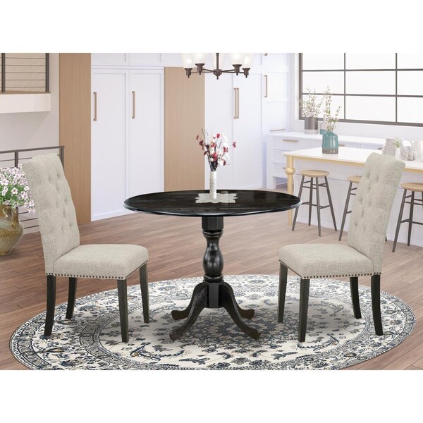East West Furniture 3 Piece Dublin Wood Dining Table Set - Wire Brushed Black - DMEL3-ABK-35
