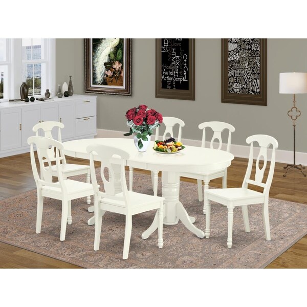 East West Furniture 7 Piece Vancouver Dining Room Set - Linen White - VAKE7-LWH-W