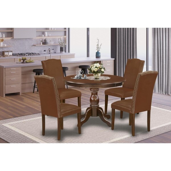 East West Furniture 5 Piece Hartland Dining Table Set - Mahogany - HBEN5-MAH-66