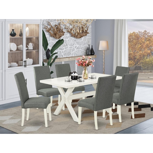 East West Furniture 7 Piece X-Style Modern Dining Table Set - Gray - X026DR207-7